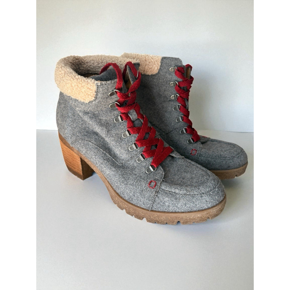 Kork Ease Evie Womens Size 8.5 Shoes Gray Felted Wool Lace Up Ankle Bootie Heel